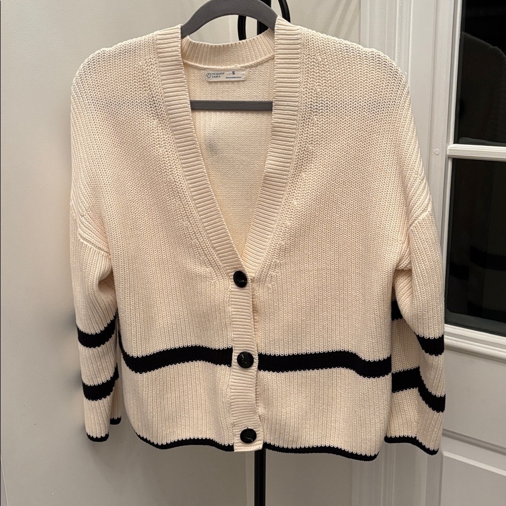 NWOT Cream Cardigan with Black Stripes